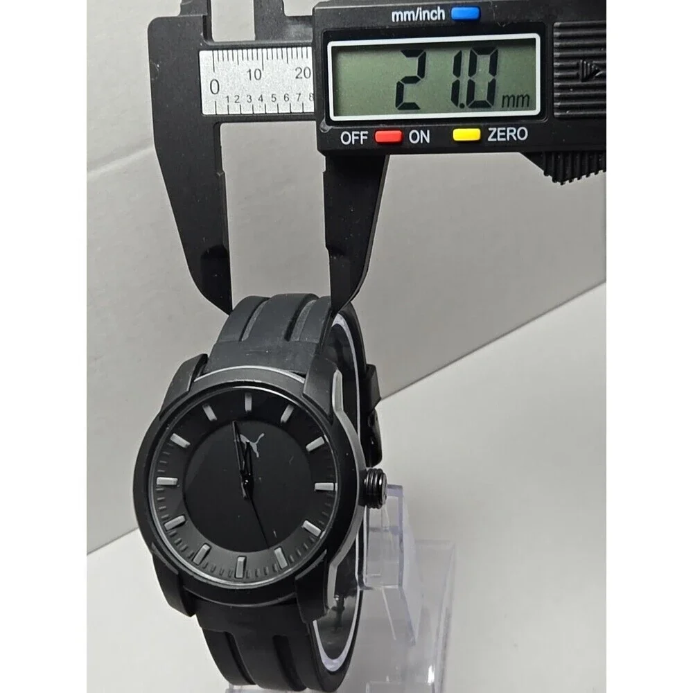 Mens Puma 2 Three Hand 45mm Silicone Watch P6018 Black Matte Gray 10ATM